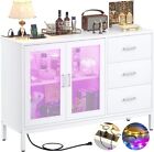 Homieasy 45       Sideboard With 3 Drawers  Buffet Storage Cabinet W outlets And Led