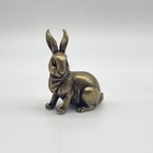 Solid Brass Rabbit Figurine     Vintage Style Lucky Bunny Ornament For Desk Or She