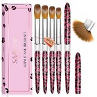 Acrylic Nail Brush Set 4 Sizes 8 10 12 14 Kolinsky Bristles Pink Leopard Print