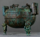 9 2  Old China Bronze Ware Dynasty Tiger Beast Lid 3 Bear Feet Incense Burner
