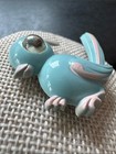 Vtg 1930s 1940s Celluloid Googly Eye Bird Brooch pin Kitsch Figural Blue Pink
