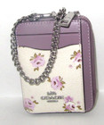 Coach Zip Card Case Cau43 Chalk Multi Purple Floral Coated Canvas Nwt  118