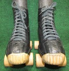 Vintage Black Chicago Roller Skates  Wooden Wheels  Pro Tek Toe Guard  Size 5