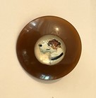 Vintage Bakelite Button W Intaglio Reverse Painted Glass Center Of Fox Terrier
