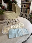 Vintage Wicker Doll Baby Carriage Buggy Stroller White Victorian Canopy