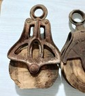 Antique Vintage Lot Of 3 Barn Pulley Old Farm Primitive Rusty Metal   Wood