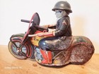 Nice Vintage 1950 s Tin Friction Motorcycle With Military Policeman Driver