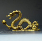 Chinese Lucky Feng Shui Dragon Brass Hand-carved Statue Figure Table Decoration