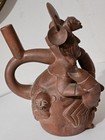 Pre Columbian Stirrup Vessel Moche Deity Holding A Crab North Coast 900-1250ce