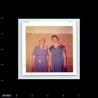 Old Vintage Square Color Photo Women Pair Duo Blue Dress Glasses Snapshot