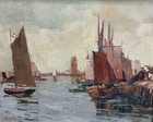 Antique C1900-1920 Impressionist Nautical Seascape W sailboats Oil Painting