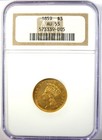 1859 Three Dollar Indian Gold Coin  3 - Certified Ngc Au55 - Rare Date 