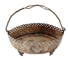 Antique Old Persian Bonbon Dish Basket Silver Tone On Metal Handcrafted