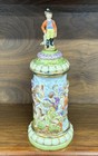 Antique 19th C  Capodimonte Italian Porcelain Lidded Beer Stein Tankard  finial