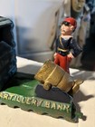 Antique J   E Stevens Cast Iron Mechanical Artillery Bank Great Original Paint