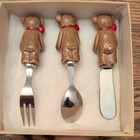 Vintage Young Child   s Ceramic Teddy Bear Utensils Set  3 