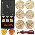 Wax Seal Stamp Set - 6 Copper Seals   Wooden Handle  Perfect For Cards   Gifts