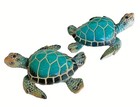 Two Sea Turtle Figurines 3 25  Long Textured Polystone Aqua Color Home Decor
