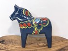 Nils Olsson Blue Dala Wood Swedish Horse 7    Inch Carved Hand Painted Vintage