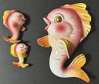 Vtg Anthromorphic Pink Gold Fish Family Bathroom Wall Plaque Lefton Mid Century