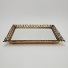 Vintage Mcm Ormolu Footed Mirror Perfume vanity Tray With Ornate Floral Detail