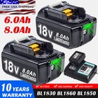 For Makita 18v 6 0ah 8 0ah Bl1860b Lxt Li-ion Battery   Charger Bl1830 Bl1890 Us