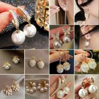 Fashion Crystal Pearl Stud Earrings Dangle Hoop Hook Charm Women Wedding Jewelry