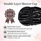 Reusable Double Layer Satin Lined Shower Cap  Waterproof Extra Large  Black