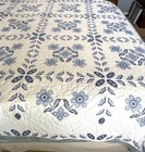 Cross Stitched Quilt Bright White   Blue Floral Design 80    X 94    Queen Beauty 