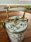 Vtg Japanese 3 Tier Porcelain Brass Jubako Bento Stacking Boxes Bamboo   Birds