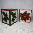 Needlepoint Plastic Canvas Tissue Box Poinsettia   Holly Leaf Set Of 2