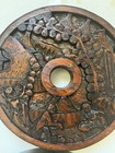 Antique Vintage Asian Carved Wood Scene Handmade Round Wood Carving 