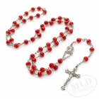Deep Red Rosary Necklace     Catholic Crucifix  8mm Crystal Glass Prayer Beads