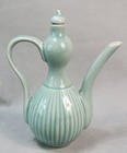 Vintage Signed Korean Asian Celadon Crackled Glaze Ewer 8 h