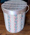 Vintage Floral Quilted Cloth Sewing Basket Box With A Few Notions Oblong Oval