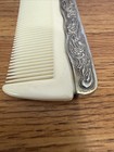 Vintage Comb Silver Plate Floral 7 25    Heavy Ornate Embossed White