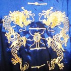 Vintage Blue Satin Chinese Robe Jacket With Embroidered Dragons Xxxl