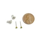 Pair Vintage Peridot Green Uranium Glass Rhinestone Gem Brass Stud Earrings V818