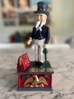 Vintage Cast Iron    uncle Sam    Mechanical Coin Bank with Stopper free Ship