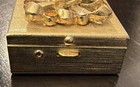 Vintage Gold Tone Faux Pearl Rhinestones Pill Trinket Box C 1950-60s