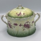 Antique Sterling Porcelain Hiawatha Cracker biscuit Jar Lid Roses 1900s Handles