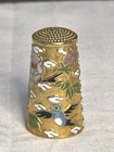 Vintage Cloisonn   Thimble  Enamel In out Floral And Fauna Tall 1 25  Brass