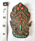 19th C Antique Tibetan Mongolian Gilt Filigree Belt Piece  Real Coral Turquoise