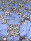 Vintage Hand Stitched Blue Floral Patchwork Quilt Queen 84 x94  Granny Core