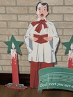 Recreated Douglas Fir Vintage Christmas Display  2 Choir Boys 3 Candles   Scroll
