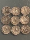 Lot Of 9 Coins - 90  Silver Washington Quarter Average Circulated 1935 -1964