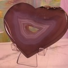 Polished Banded Agate Heart Carving W  Druzy Display Stand Approx 4 In