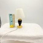 Vintage Dollhouse Miniature Table Lamp Black Gold Fabric Shade Light Up 1 12