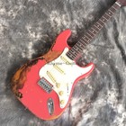 Vintage Custom 1967 St Electric Guitar Heavy Relic Aged Fiesta Red Over Sunburst