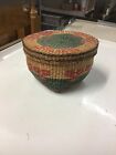 Vintage Round Tapered Lidded Basket Tight Weaved 